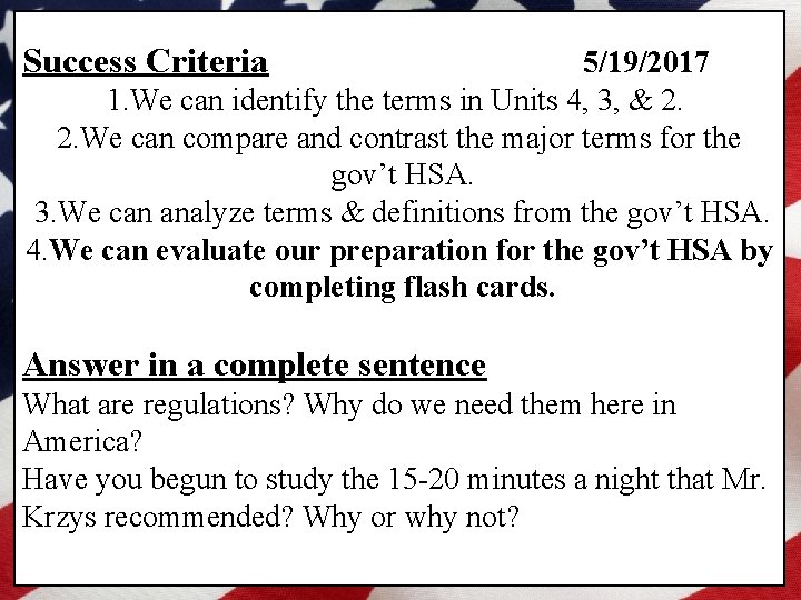 Success Criteria 5/19/2017 1. We can identify the terms in Units 4, 3, &