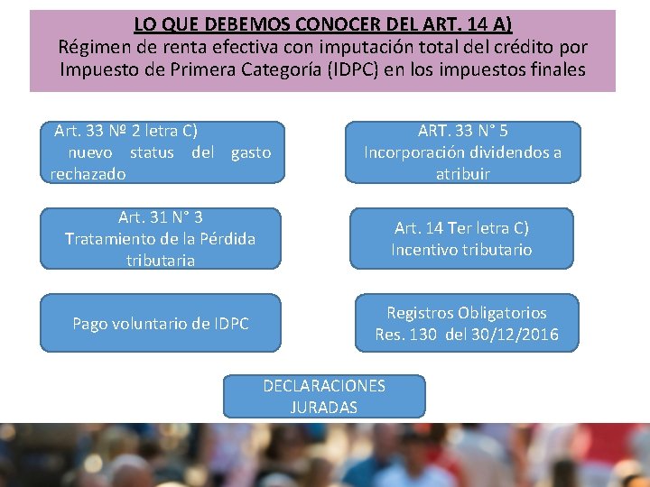 LO QUE DEBEMOS CONOCER DEL ART. 14 A) Régimen de renta efectiva con imputación