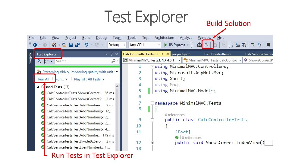 Build Solution Run Tests in Test Explorer 