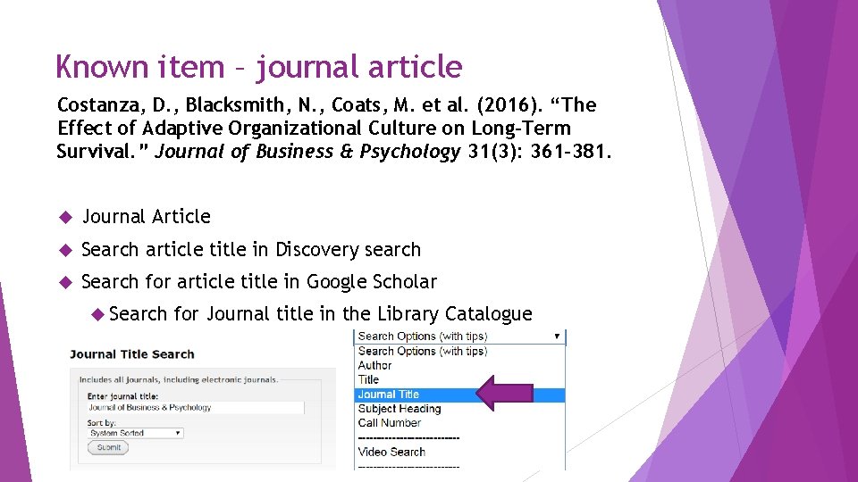 Known item – journal article Costanza, D. , Blacksmith, N. , Coats, M. et