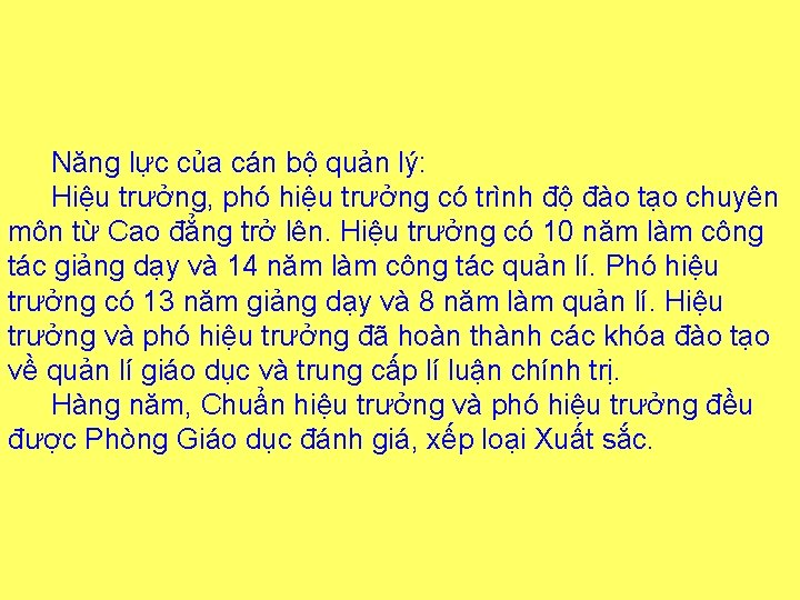 Năng lực của cán bộ quản lý: Hiệu trưởng, phó hiệu trưởng có trình