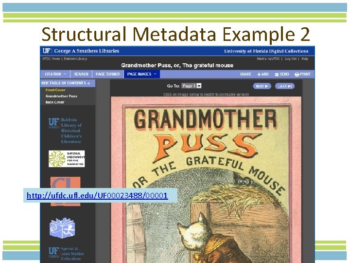 Structural Metadata Example 2 http: //ufdc. ufl. edu/UF 00023488/00001 