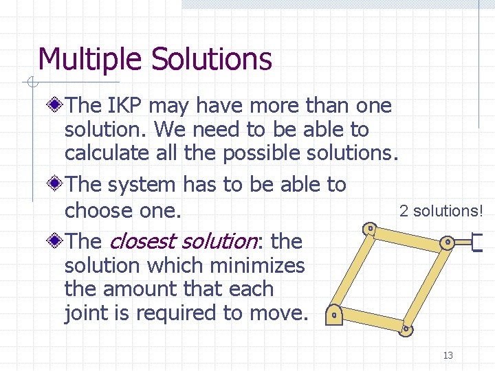Multiple Solutions The IKP may have more than one solution. We need to be