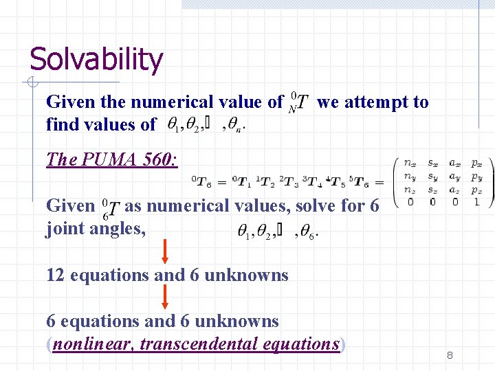 Solvability Given the numerical value of find values of we attempt to The PUMA
