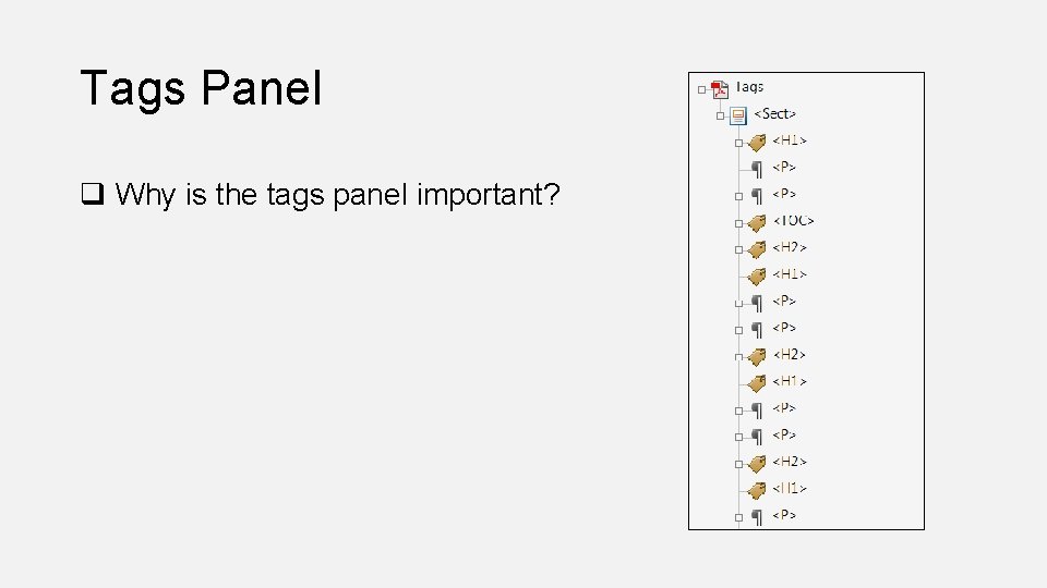 Tags Panel q Why is the tags panel important? 