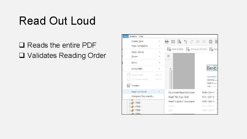 Read Out Loud q Reads the entire PDF q Validates Reading Order 