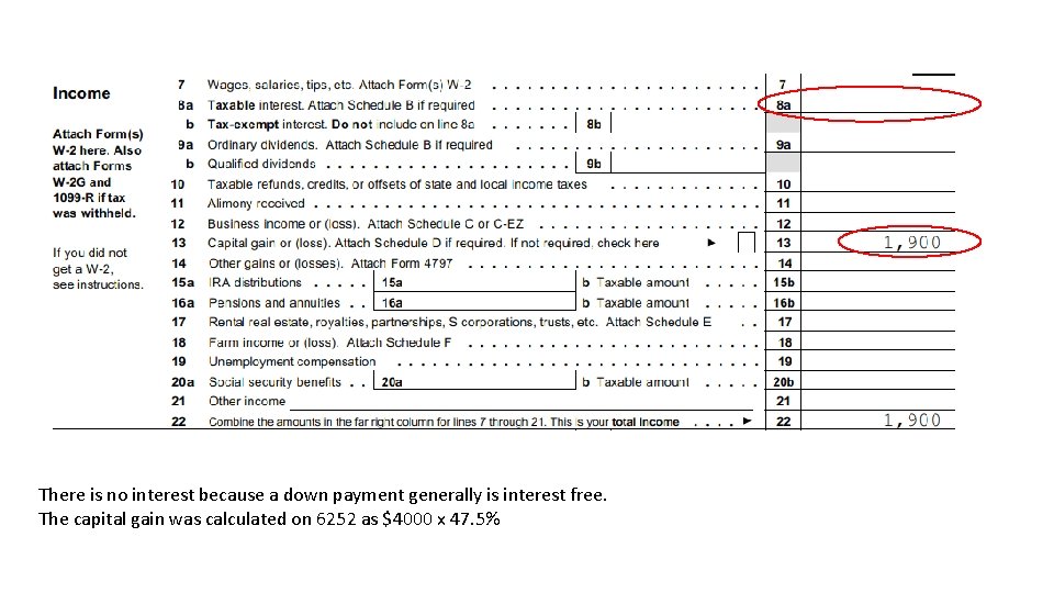 There is no interest because a down payment generally is interest free. The capital