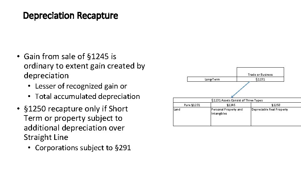 Depreciation Recapture • Gain from sale of § 1245 is ordinary to extent gain