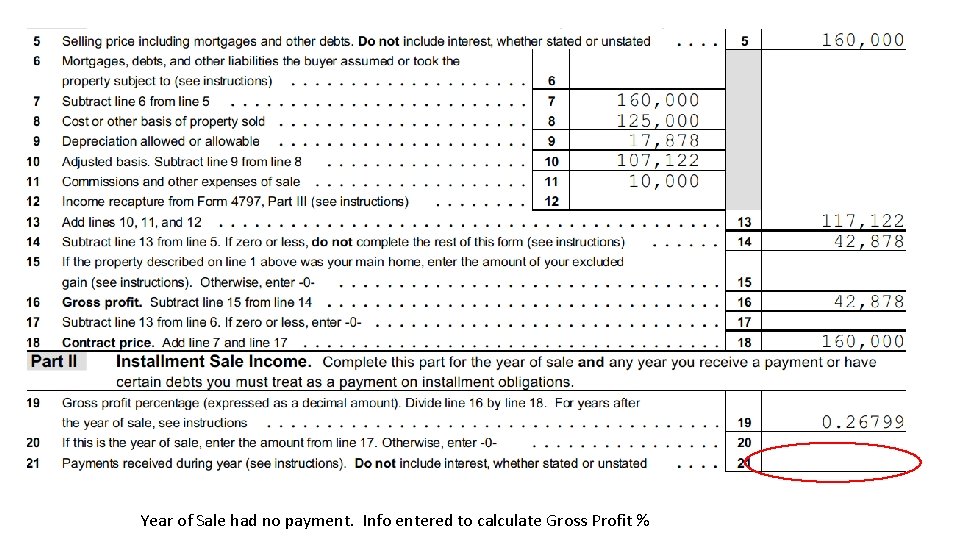 Year of Sale had no payment. Info entered to calculate Gross Profit % 
