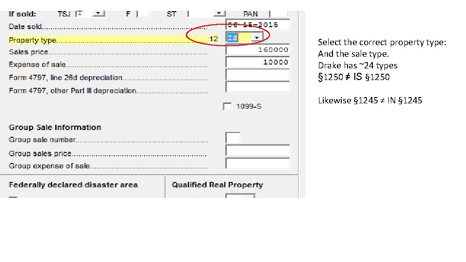 Select the correct property type: And the sale type. Drake has ~24 types §