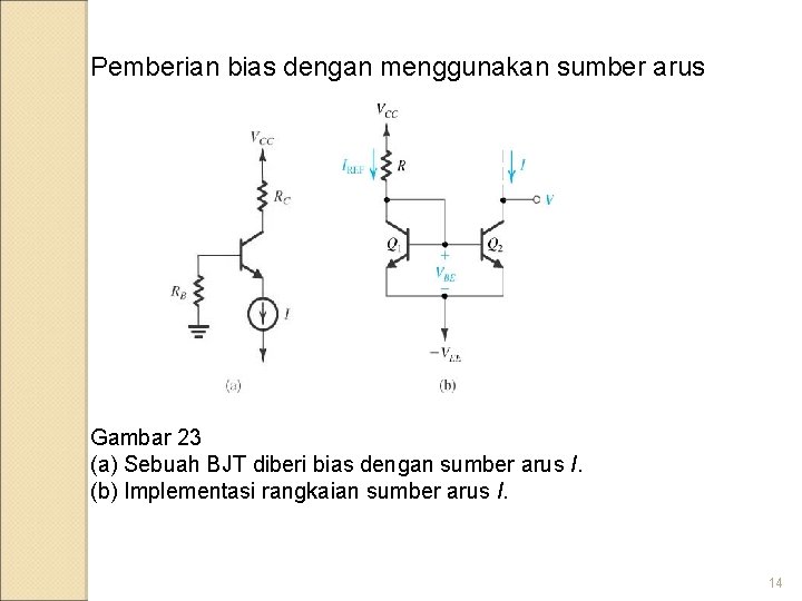 Pemberian bias dengan menggunakan sumber arus Gambar 23 (a) Sebuah BJT diberi bias dengan