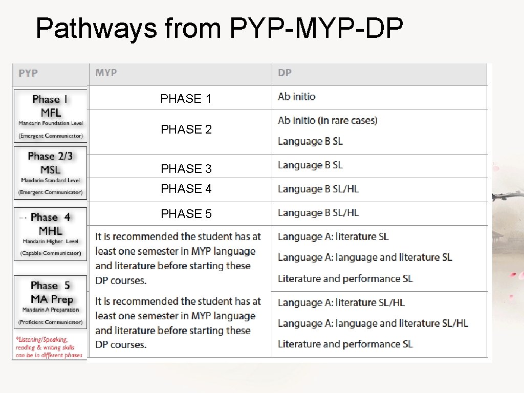 Pathways from PYP-MYP-DP PHASE 1 PHASE 2 PHASE 3 PHASE 4 PHASE 5 