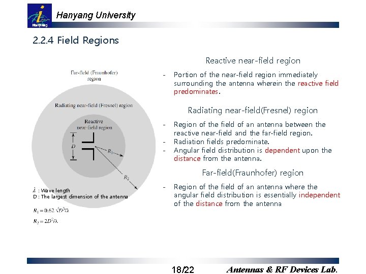 Hanyang University 2. 2. 4 Field Regions Reactive near-field region - Portion of the