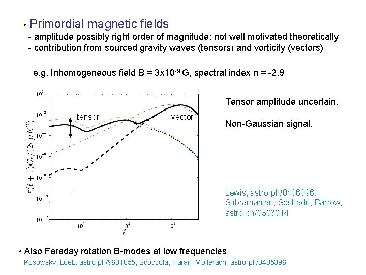  • Primordial magnetic fields - amplitude possibly right order of magnitude; not well