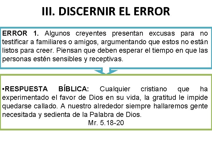 III. DISCERNIR EL ERROR 1. Algunos creyentes presentan excusas para no testificar a familiares