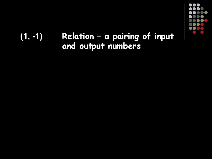 (1, -1) Relation – a pairing of input and output numbers 