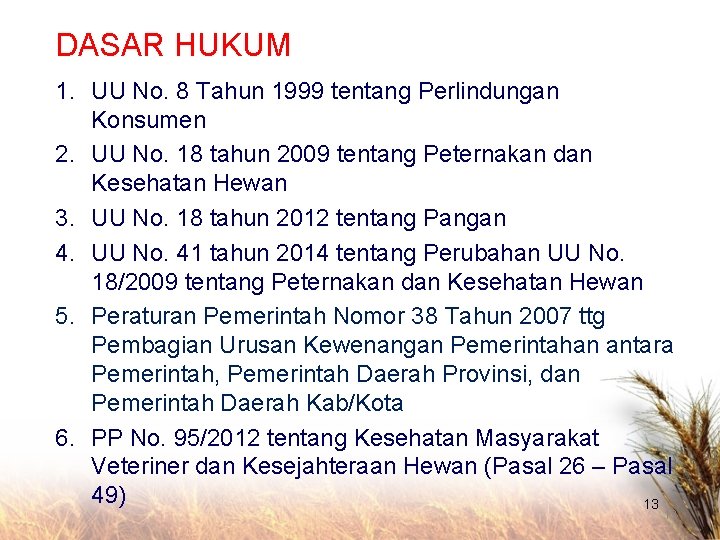 DASAR HUKUM 1. UU No. 8 Tahun 1999 tentang Perlindungan Konsumen 2. UU No.