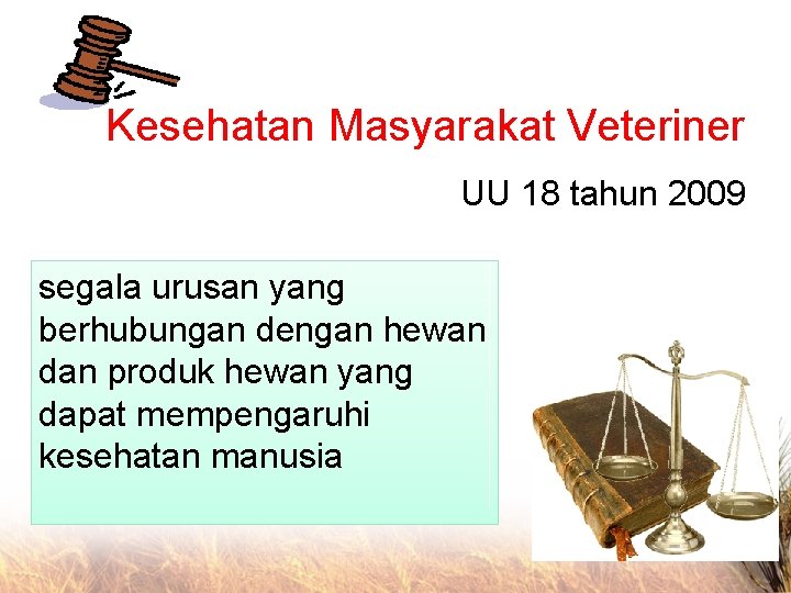 Kesehatan Masyarakat Veteriner UU 18 tahun 2009 segala urusan yang berhubungan dengan hewan dan