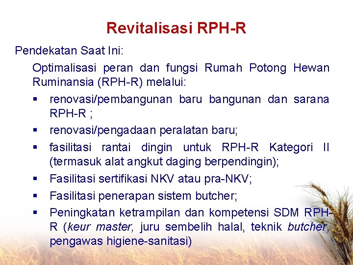 Revitalisasi RPH-R Pendekatan Saat Ini: Optimalisasi peran dan fungsi Rumah Potong Hewan Ruminansia (RPH-R)