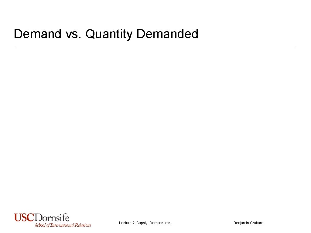 Demand vs. Quantity Demanded Lecture 2: Supply, Demand, etc. Benjamin Graham 