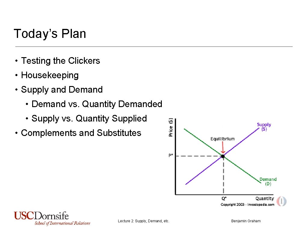 Today’s Plan • Testing the Clickers • Housekeeping • Supply and Demand • Demand