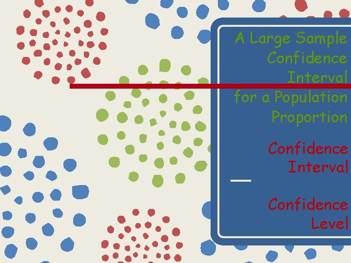 A Large Sample Confidence Interval for a Population Proportion Confidence Interval Confidence Level 