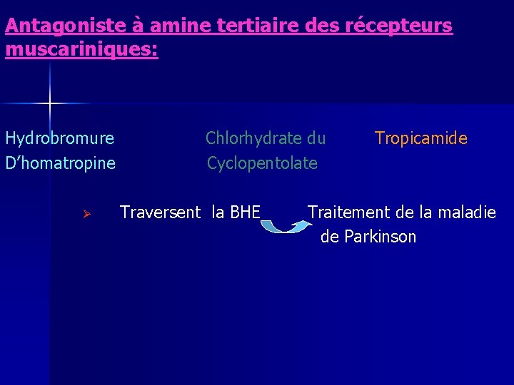 Antagoniste à amine tertiaire des récepteurs muscariniques: Hydrobromure D’homatropine Ø Chlorhydrate du Cyclopentolate Traversent