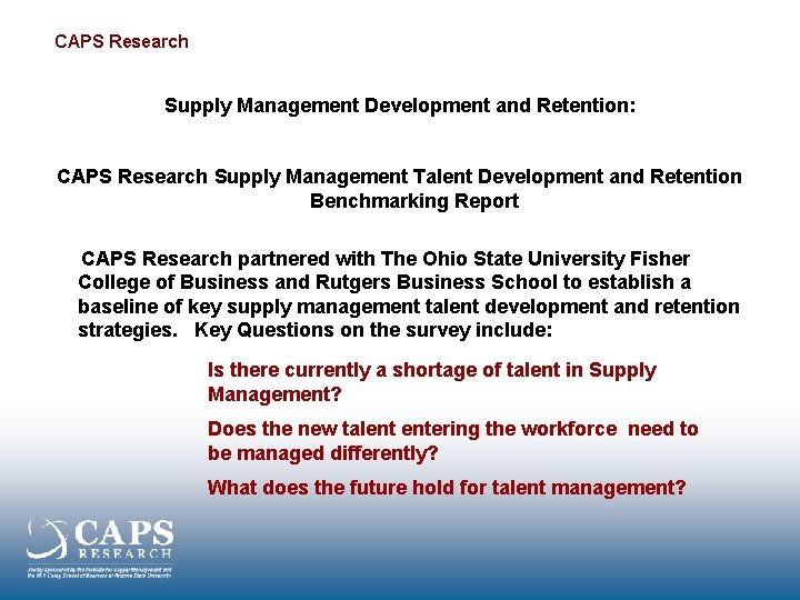 CAPS Research Supply Management Development and Retention: CAPS Research Supply Management Talent Development and