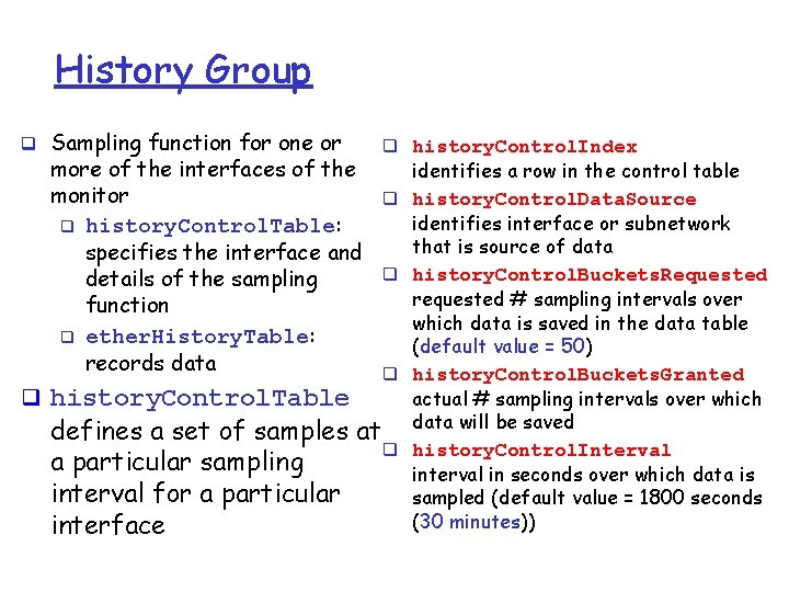 History Group q Sampling function for one or more of the interfaces of the