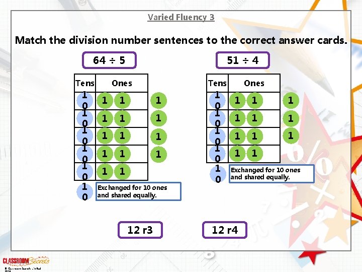 Varied Fluency 3 Match the division number sentences to the correct answer cards. 64 Varied Fluency 3 Match the division number sentences to the correct answer cards. 64