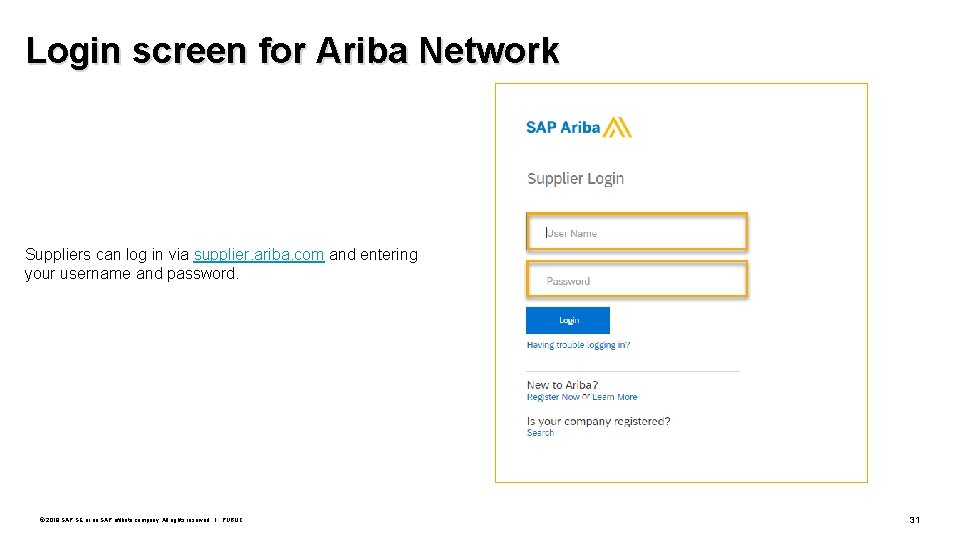 Login screen for Ariba Network Suppliers can log in via supplier. ariba. com and