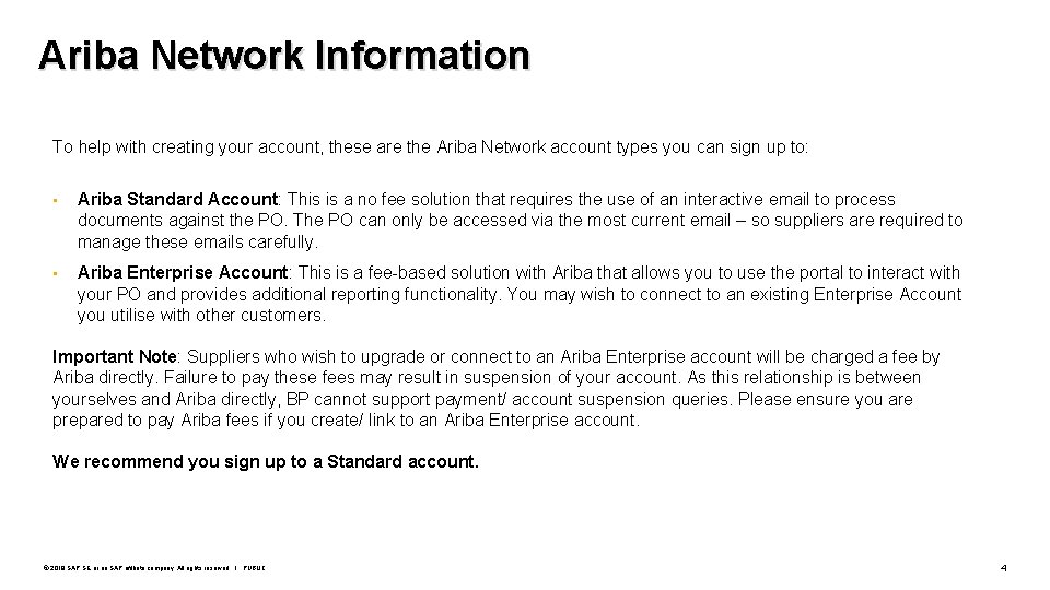 Ariba Network Information To help with creating your account, these are the Ariba Network