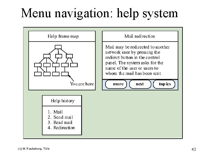 Menu navigation: help system (c) M. Rauterberg, TU/e 43 