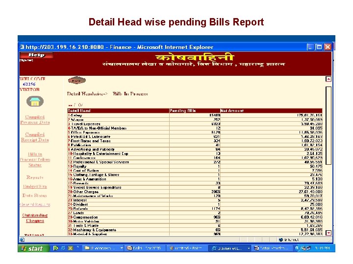 Detail Head wise pending Bills Report 