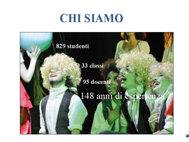 CHI SIAMO 829 studenti 33 classi 95 docenti 148 anni di esperienza 