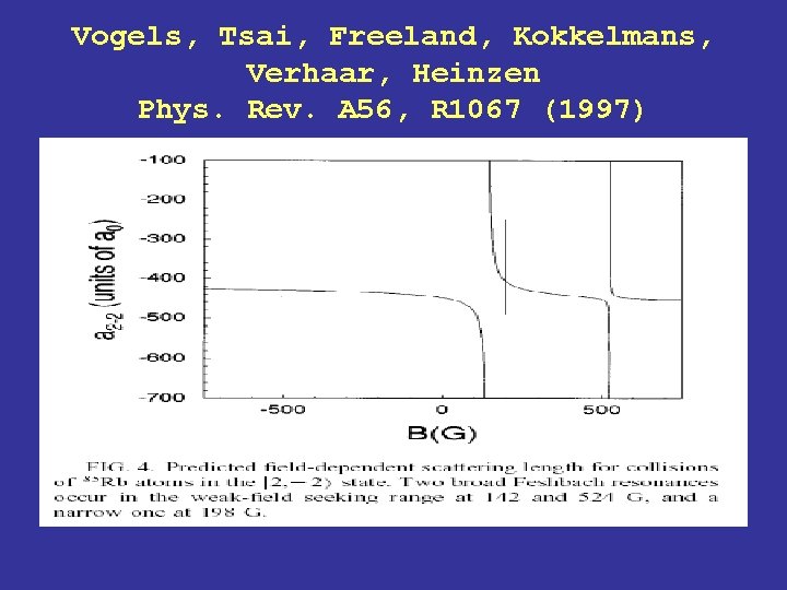 Vogels, Tsai, Freeland, Kokkelmans, Verhaar, Heinzen Phys. Rev. A 56, R 1067 (1997) 