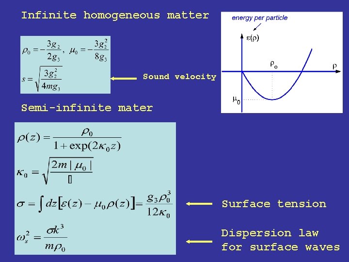 Infinite homogeneous matter Sound velocity Semi-infinite mater Surface tension Dispersion law for surface waves