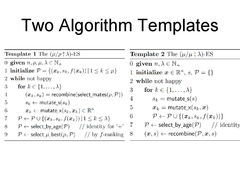 Two Algorithm Templates Two Algorithm Templates