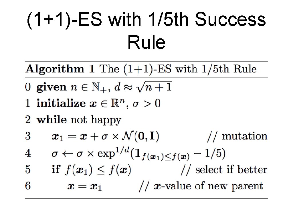 (1+1)-ES with 1/5 th Success Rule (1+1)-ES with 1/5 th Success Rule