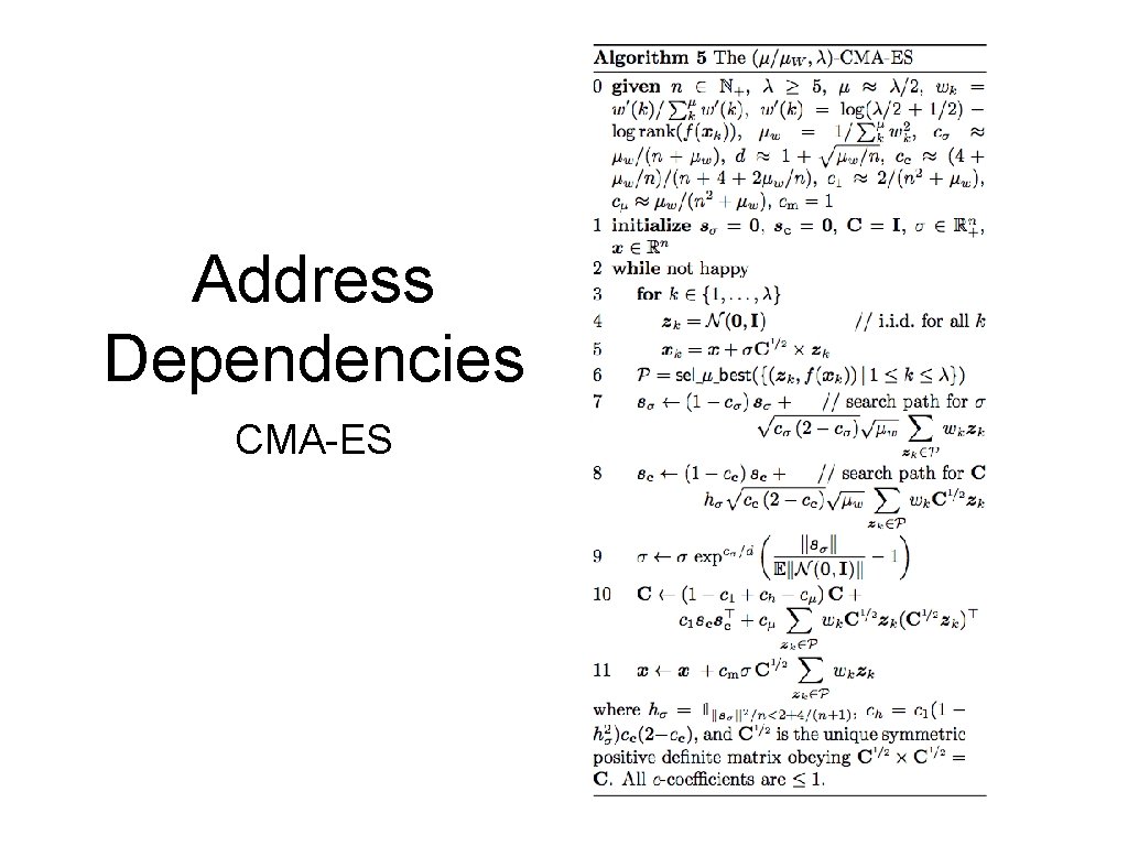 Address Dependencies CMA-ES Address Dependencies CMA-ES