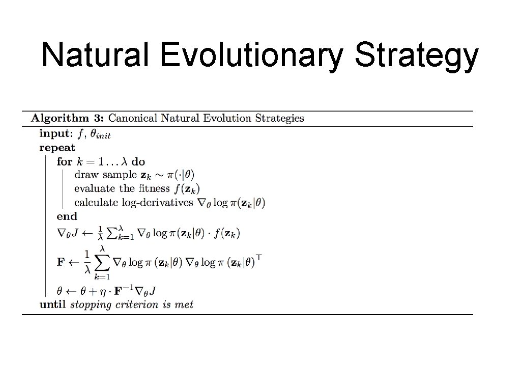 Natural Evolutionary Strategy Natural Evolutionary Strategy
