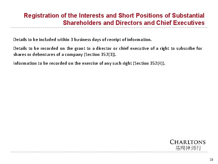 Registration of the Interests and Short Positions of Substantial Shareholders and Directors and Chief