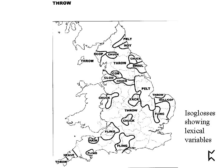 Isoglosses showing lexical variables 