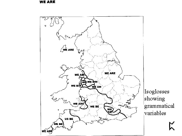 Isoglosses showing grammatical variables 