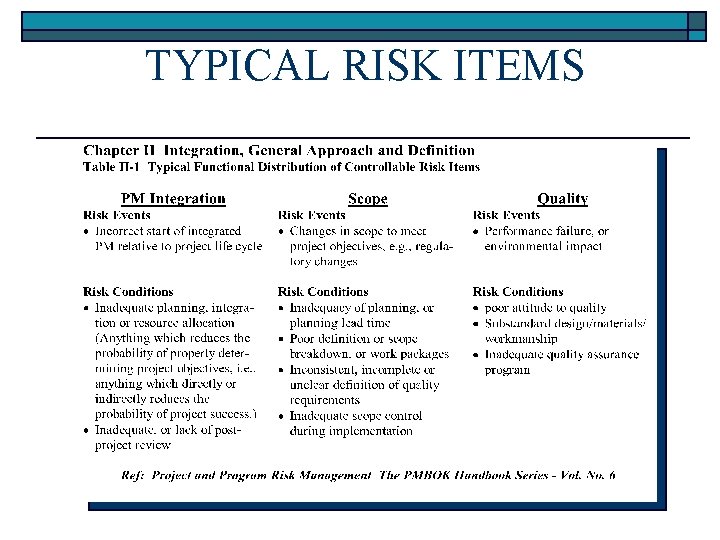 TYPICAL RISK ITEMS 