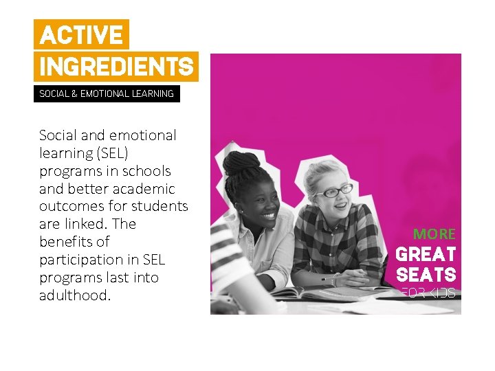 ACTIVE INGREDIENTS SOCIAL & EMOTIONAL LEARNING Social and emotional learning (SEL) programs in schools