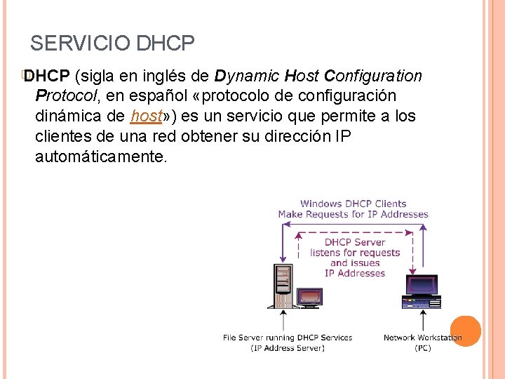 SERVICIO DHCP � DHCP (sigla en inglés de Dynamic Host Configuration Protocol, en español