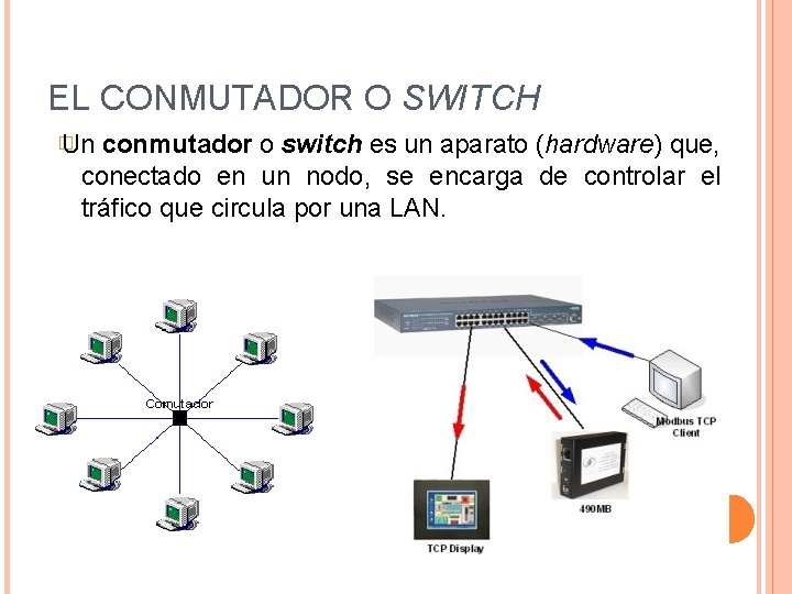 EL CONMUTADOR O SWITCH � Un conmutador o switch es un aparato (hardware) que,