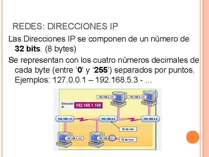 REDES: DIRECCIONES IP � Las Direcciones IP se componen de un número de 32