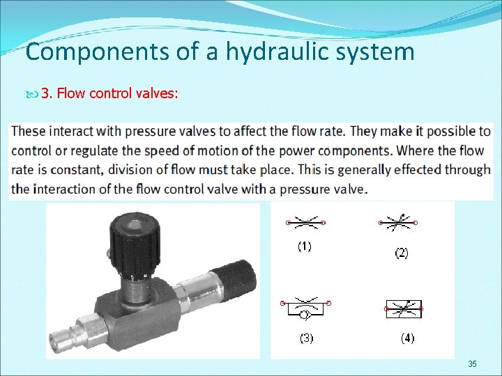 Components of a hydraulic system 3. Flow control valves: 35 